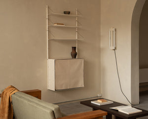 Shelf Library Canvas Cabinet Section | Warm White Steel / Canvas | H185.2 / W80