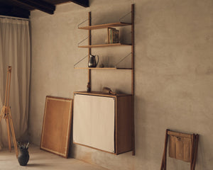 Shelf Library Canvas Cabinet Section | Natural Oak / Canvas | H185.2 / W80