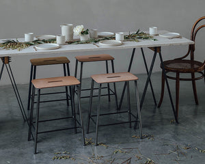 FRAMA Adam Stool | Raw Steel / Natural Leather | H50