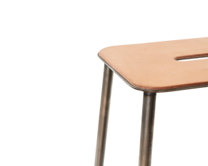 Adam Stool | Raw Steel / Natural Leather | H65